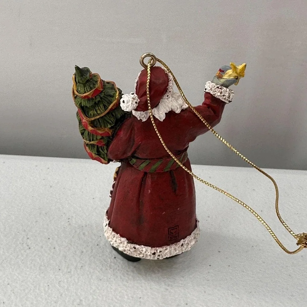 Vintage Santa Claus Hanging Figurine Ornament With Tree &‎ Bird Christmas Rustic